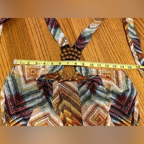 I.Q. Authentic Brand Colorful Diamond Textured Tie Neck Beaded Ring Romper - Picture 12 of 16